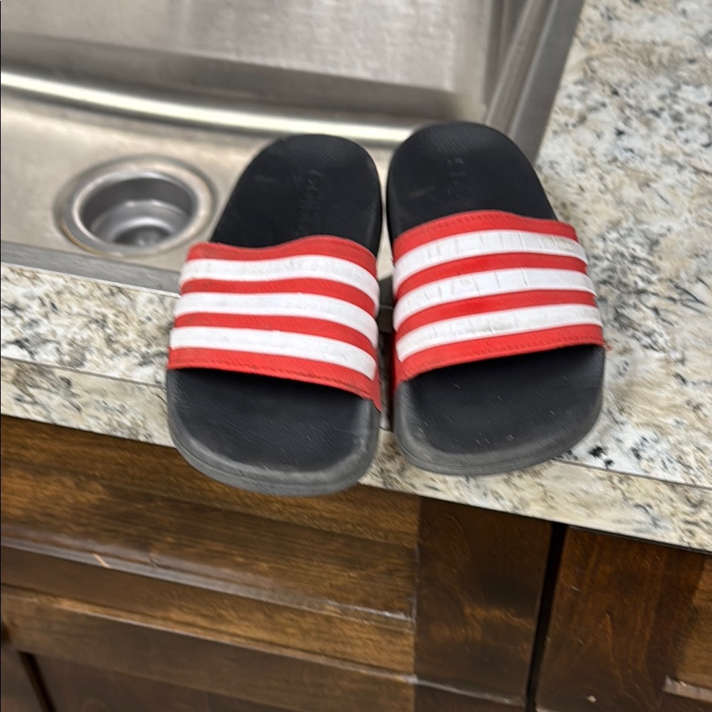 Kids Adidas Red and White Slide Sandals Sz 12